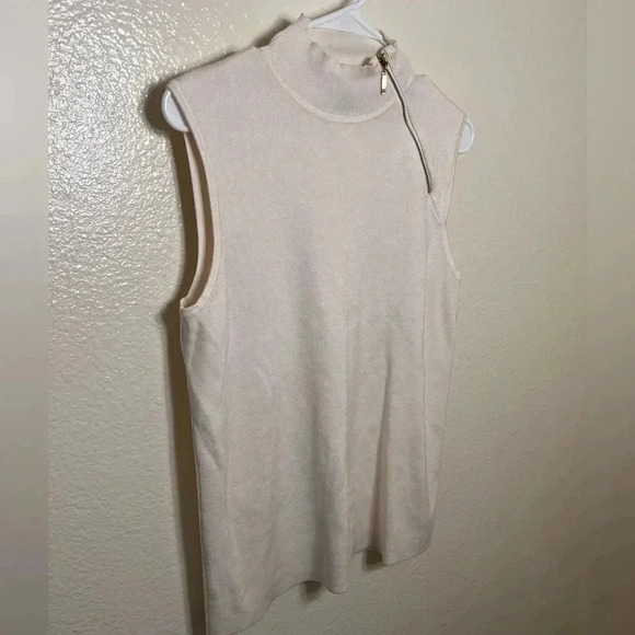 Cable & Gauge White Sleevless Sweater Womens Size L Turtleneck Zip - Picture 3 of 5